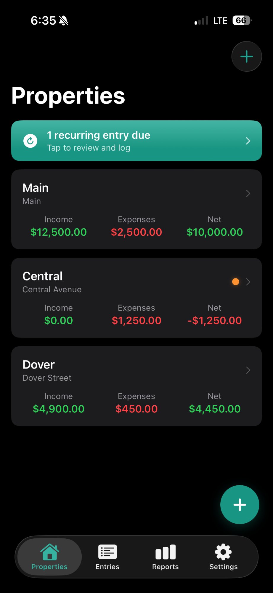 Properties with alert badge