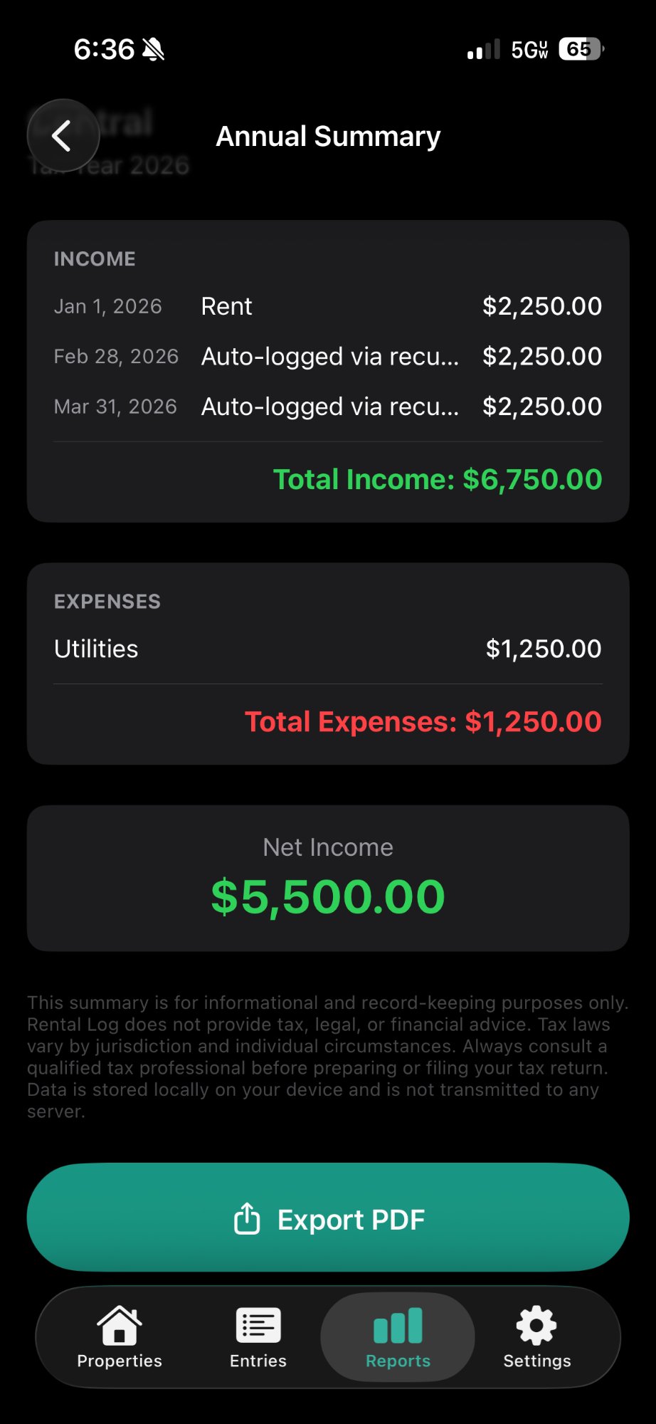 Annual summary export