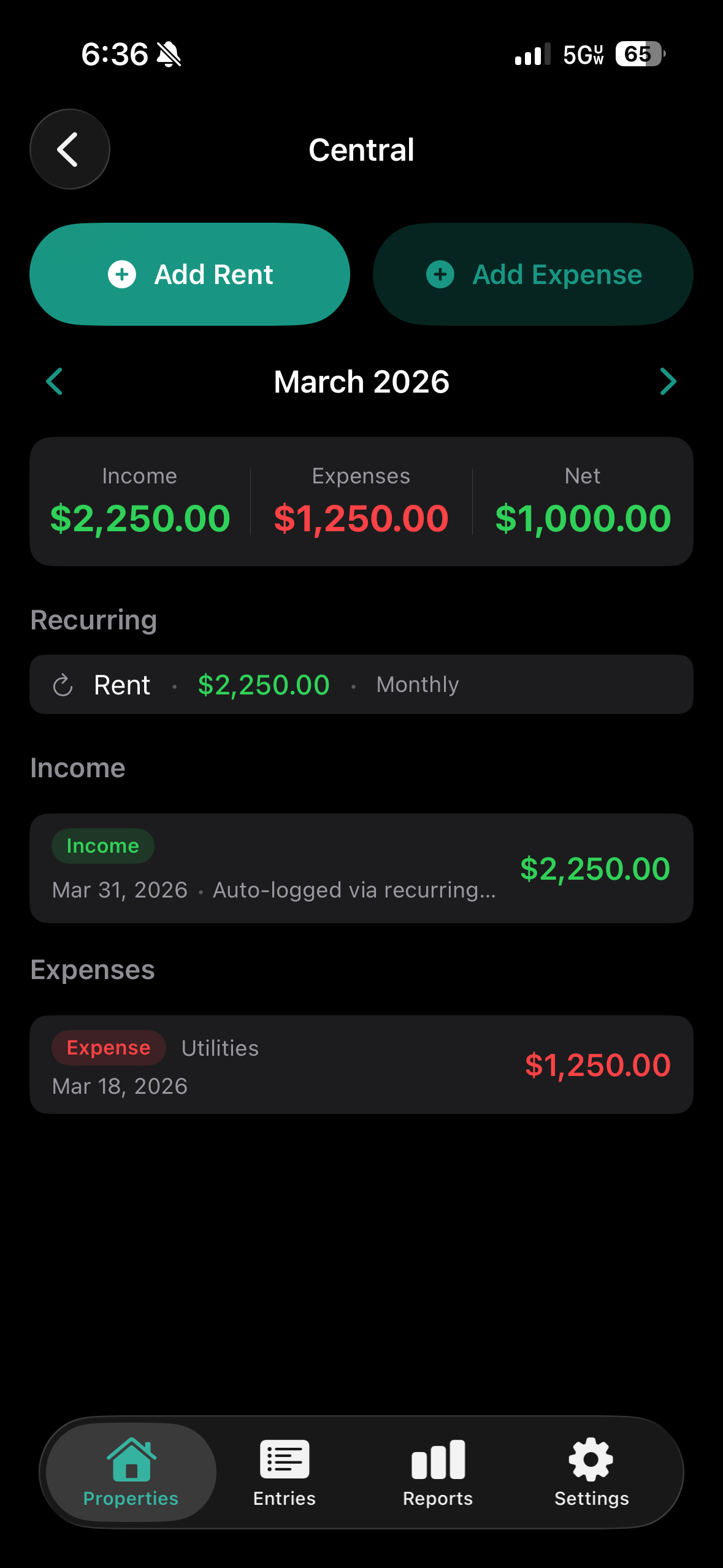 Property detail monthly view